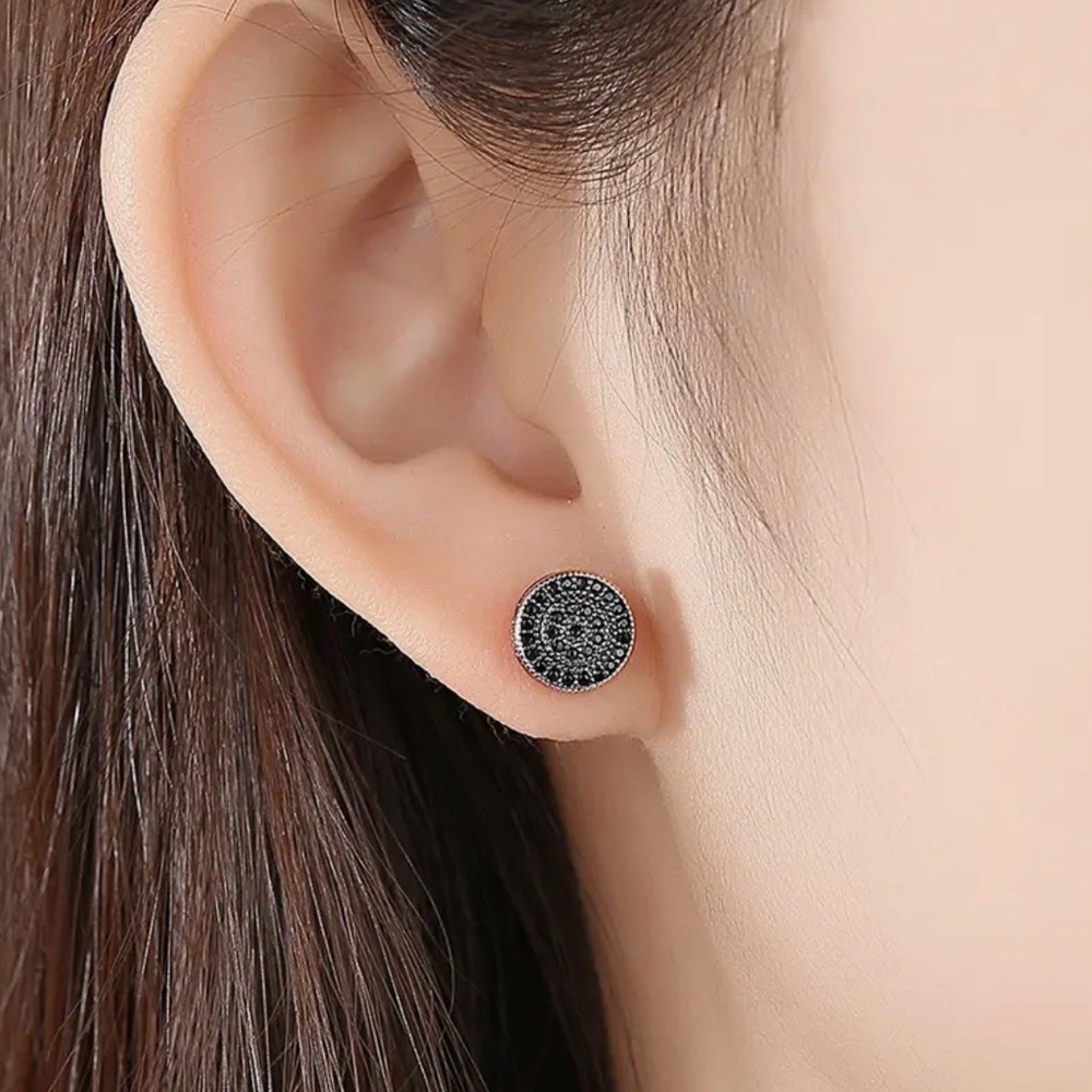 Small Round Black and Gold Stud Earrings for Women - Picture 5 of 5